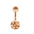 Rose gold stainless steel belly button ring with champagne cubic zirconia stones - Rose Gold/Champagne Zircon