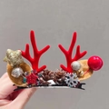 Rote Rentier-Haarspangen mit Goldsternen, Beeren und Tannenzapfen für Weihnachts-Cosplay - 1# Weihnachts-Haarspange - Rotes Geweih Stern Schneeflocke Paar
