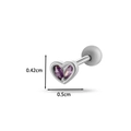Silver heart cartilage stud with purple zircon and size measurements 0.42cm x 0.5cm - 1# Purple Heart (Silver)