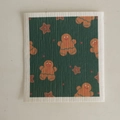 Absorbent cellulose sponge cloth with green gingerbread man pattern for kitchen cleaning - Christmas Gingerbread Man