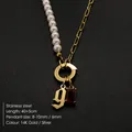 Elegant 14K gold plated titanium steel pearl necklace with gothic g letter pendant - Gothic Letter G
