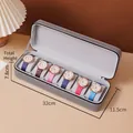Grey faux leather 6-slot watch storage box with soft velvet lining and white stitching - 6 Slots / Gray