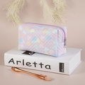 Light purple PVC makeup bag with colorful heart patterns and V-quilted texture - Purple