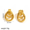 Fashionable dual-ring stainless steel earrings in gold and silver mix with size dimensions - Gold Double-Ring Design Style (TE60127-G)