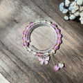 Handmade beaded bracelet with pink butterfly charm and clear crystal beads - S024-rhinestone Butterfly Deep Purple Bracelet With Bursting Flowers And Diamonds #sz209