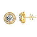 Goldene Halo-Ohrstecker mit großem runden Zirkonia und funkelndem Pavé-Diamantkranz - Gold Weißer Zirkonia