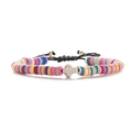 Colorful 6mm clay bead bracelet with white cross and adjustable black braided cord - Woven Style / Color 2