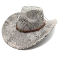 Detail eines Cowboyhuts aus Wildlederimitat mit Schlangenmuster und Bronzestern - M(56-58cm) / Schlangenmuster Grau
