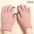 Women's pink knit touchscreen gloves with warm fleece lining and reindeer pattern design - Regular Knit Touchscreen Style / Pink