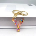 Letter Y resin keychain with colorful heart glitter and golden lobster clasp - Letter Y Lobster Clasp Keychain