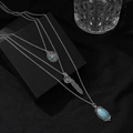 3-Layer Vintage Silver Feather Turquoise Necklace Set(sku7373)