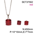 Conjunto de joyas chapado en oro con circón rojo cuadrado, collar y pendientes de botón - Plata-Piedra Roja