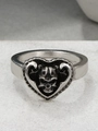 Anello gotico con teschio e cuore in argento antico con estetica punk retrò per uomo e donna - Aperto Regolabile / Stile teschio a cuore bianco K (0310)