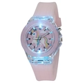 Detail view of pink silicone strap and unicorn dial with blue LED light-up effect - Glowing Pink Unicorn(GS2512-226-01)