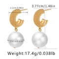 Detailed dimensions of vintage pearl drop earrings with 18k gold woven brass rings - Gold Braided Texture Pearl Drop Earrings (KE1123)