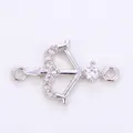 Bow and arrow jewelry connector in silver finish with white cubic zirconia inlay - Silver Plated Bow and Arrow with Zirconia