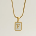 Golden stainless steel rectangle necklace with white inlay and letter F pendant - Letter F
