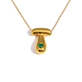 18k gold plated titanium steel necklace with T bubble letter and green heart stone - Letter T