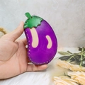 Porte-monnaie aubergine en cuir fait main avec tige verte et coutures apparentes - Aubergine