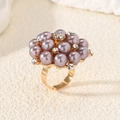 Adjustable golden ring with light purple pearls and sparkling rhinestones cluster - Adjustable Open / Purple KC Gold