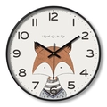 12-inch silent plastic wall clock with minimalist white dial and creative fox illustration - Dial C Black Frame