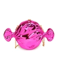 Modische Handtasche in Bonbonform aus Acryl in Metallic-Rosarot mit goldener Kette - Rosenrosa