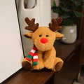 Plush Christmas reindeer toy with a red nose and striped knit scarf, 20cm height - Elk