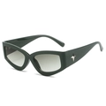 Retro Y2K cat-eye sunglasses in dark green with silver star metal ornaments on the temple - Green Frame / Green Lens
