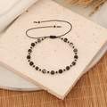 Bracelet fait main en perles de pierre naturelle noire avec cordon réglable sur pierre - Noir