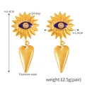 Gouden titanium stalen hangende oorbellen met boze oog en hartvormige hanger - F1520 / Goud