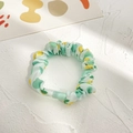 Mint green scrunchie with yellow lemon pattern and pleated fabric texture - Green Cherry Small