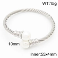 Bracciale in filo d'acciaio intrecciato con perle bianche 10mm, peso 15g, interno 55x4mm - Argento (KB169555-WGML)