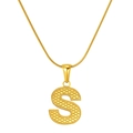 Golden titanium steel letter S pendant necklace with bubble texture on snake chain - Letter S (S-P004-S)