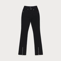 Jeans svasati neri slim fit con dettaglio cerniera in metallo e design con rivetti - XS / Nero (Nero Selvaggio)