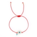 Fashionable evil eye charm bracelet with red and white braided rope and turquoise bead - Evil Eye Red-White Woven Style (JS-B23112223A)