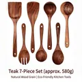 7-piece acacia wood kitchen utensil set with natural grain and hanging holes weighing 580g - Confusa Acacia 7-Piece Set / About 580g