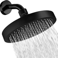 Matte black round rainfall shower head with wall-mounted extension arm and silicone nozzles - Round Black With Shower Arm