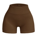 Dark brown high-waisted seamless yoga shorts in ribbed fabric with firm tummy control - Light Coffee