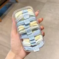 Light blue and yellow high-elastic hair ties set with smiley face charms in a clear box - Sea Salt Blue (Smiley Design) 10Pcs/Box