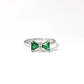 Silver bow ring with green triangle gems and white rectangular crystal inlay - US 6 / Silver-Green Zirconia