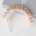 Pink lace birthday headband with golden glitter Happy Birthday letters for party decor - Gold Glitter Felt Lace Headband