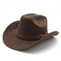Cappello da cowboy retrò marrone scuro in feltro di lana con catena in metallo - M(56-59CM) / Marrone (Camoscio)