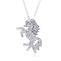 Collana con ciondolo a forma di unicorno d'argento con cristalli e catena a maglia - Unicorno Strass Bianco (0030)