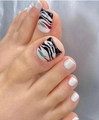 Press-on toenails featuring zebra patterns and red-green contrast with white finish - 1667-Zebra Print Contrast Color