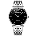 Men's minimalist quartz watch with black dial and silver stainless steel strap - Silver Black (Men) / Silver-Black (Men)