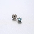 Silver titanium steel ear stud featuring light blue gemstone with butterfly claw setting - 3mm Light Sea Blue Dragon Claw Style (A57-1#)