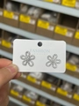 Sparkling silver flower stud earrings with inlaid white crystals on a card - No.16 Silver Full Diamond Flower (C9D27)
