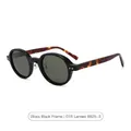Polished black round frames with tortoiseshell temples and green G15 lenses - Glossy Black Frame Green Lens