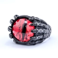 Macro shot of punk gothic steel ring featuring black claws and a red demon eye detail - US 10 / Black + Red (20106)