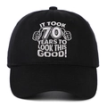 Black cotton baseball cap with white 70th birthday embroidery for men and women - Black